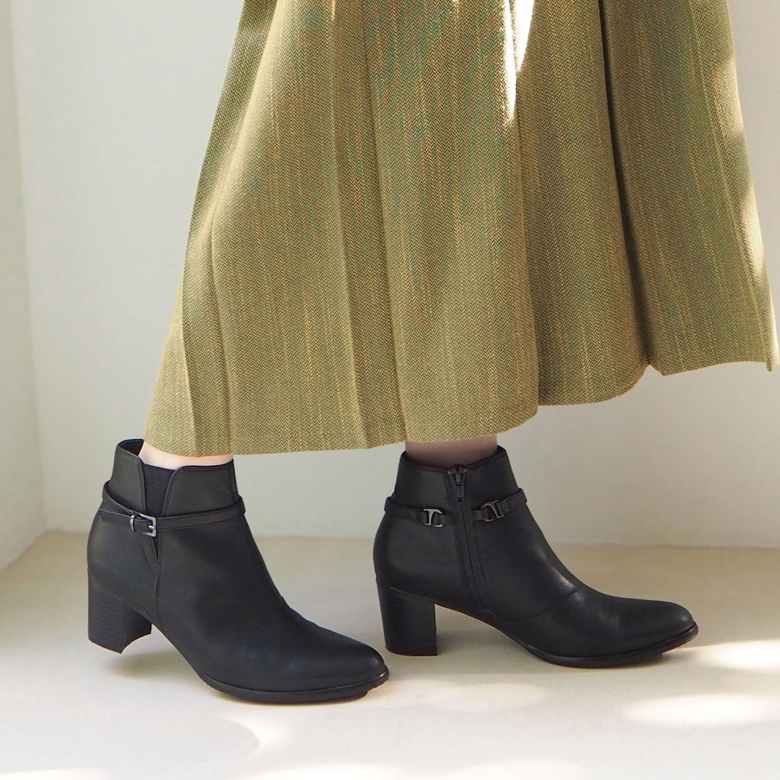 晴雨兼用ベルト付きレインショートブーツ （ブラックコンビ