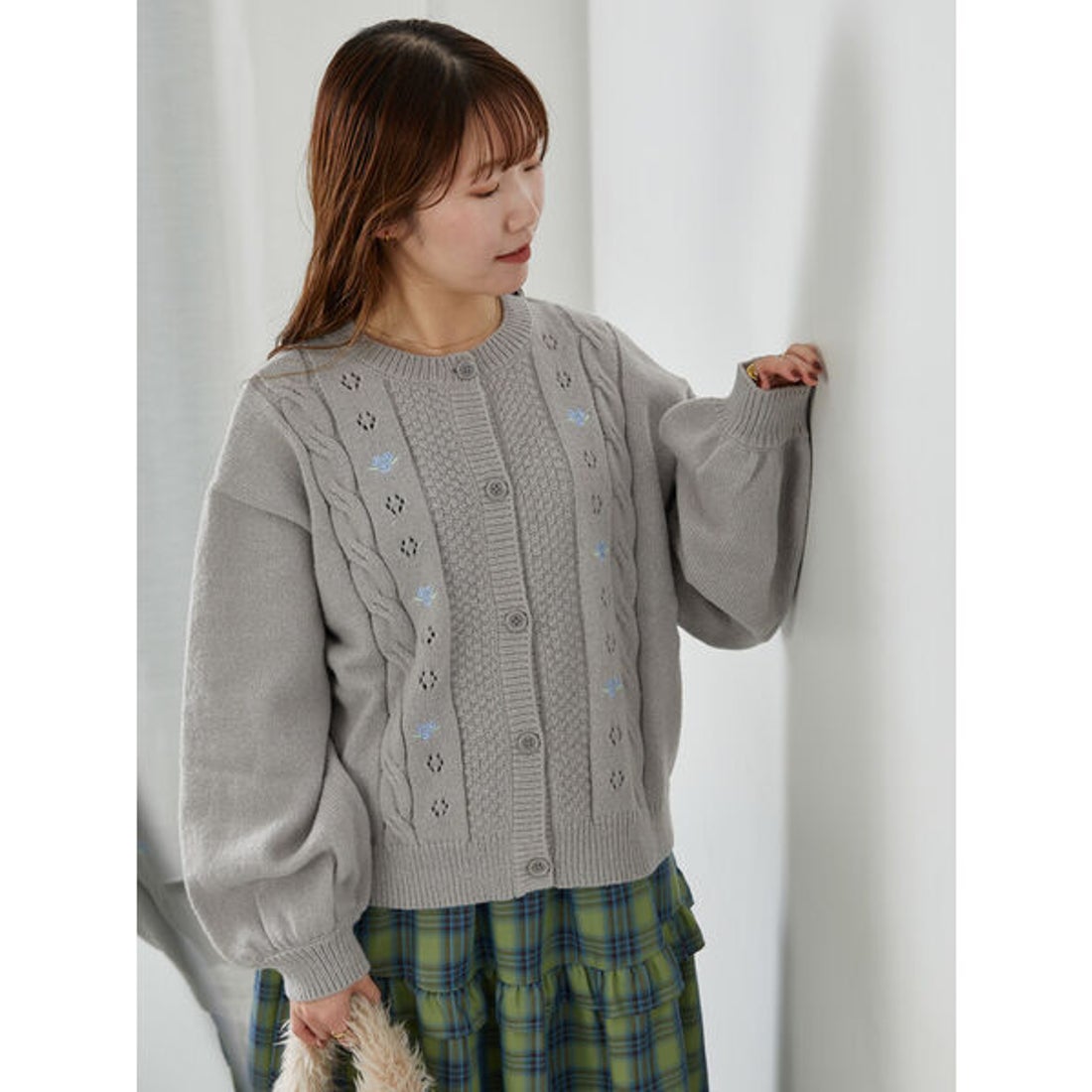エヘカソポ ehka sopo 花刺繍カーディガン （グレー） -ファッション