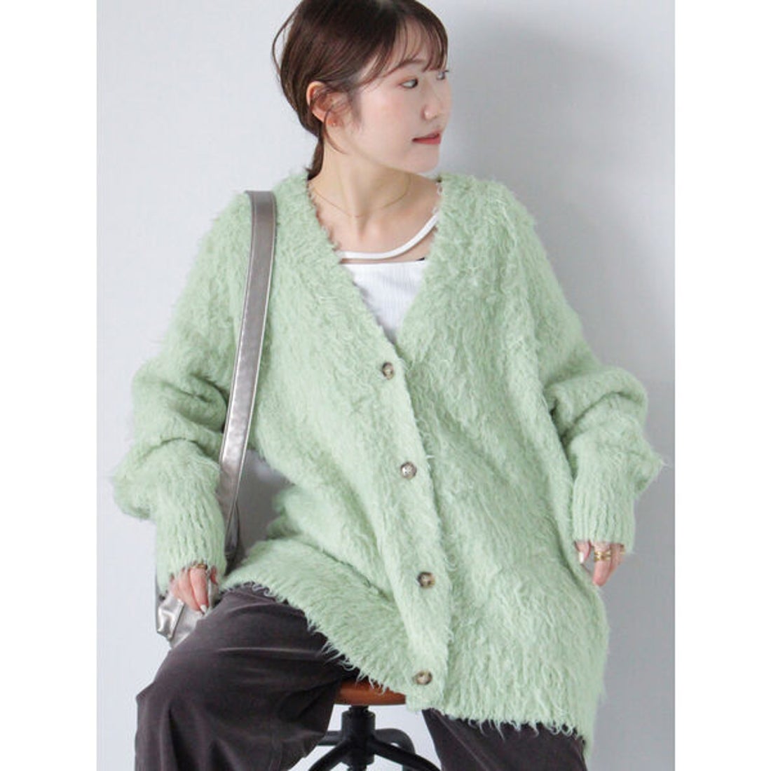 エヘカソポ ehka sopo Vネックモンスターカーディガン （ミント