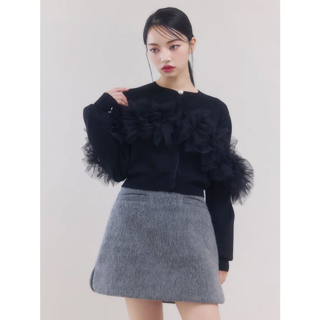 エイミーイストワール EIMY ISTOIRE チュールフリルニットカーディガン