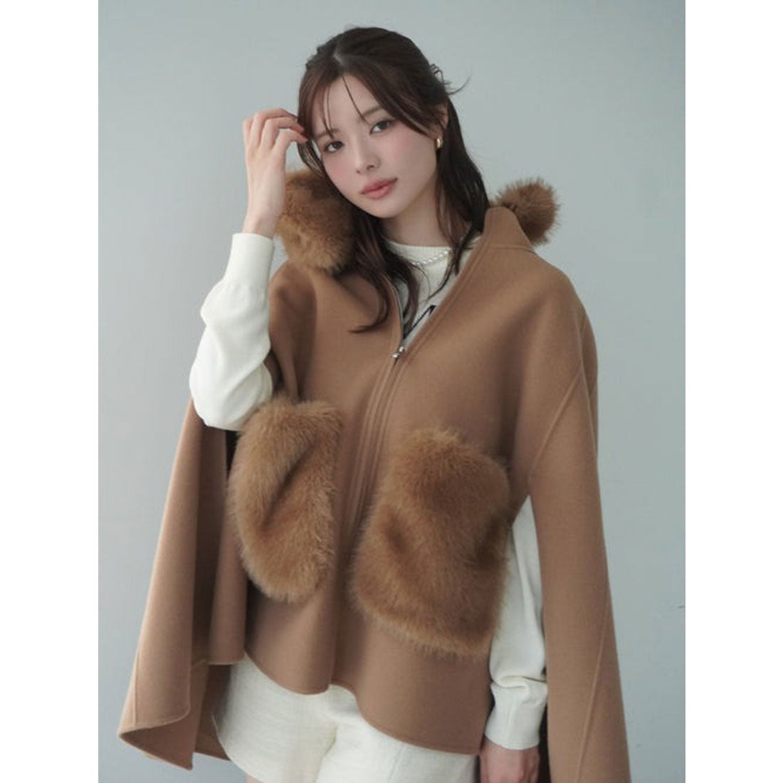 エイミーイストワール EIMY ISTOIRE ファーポケットスカラップマント