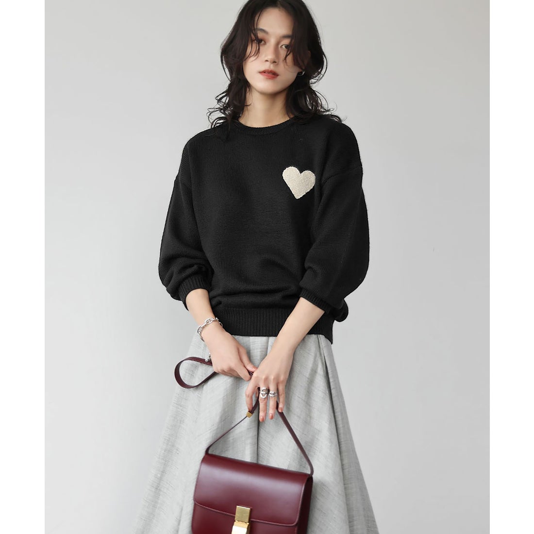 エルフランク ELFRANK ハート刺繍ニットプルオーバー （ブラック