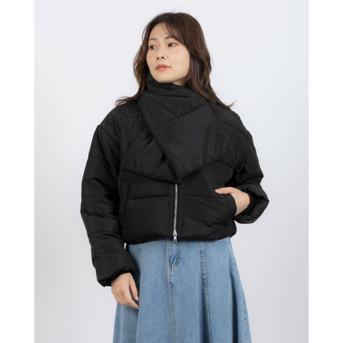 エピミエピミー epimi e'pimmy マフラー付き中綿ショートコート （BLK