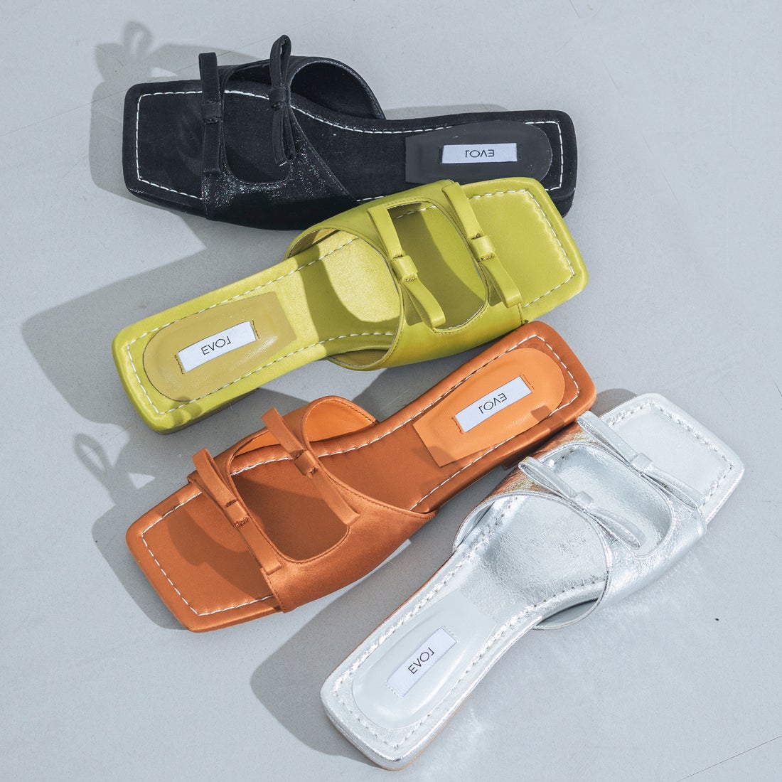 EVOL/イーボル】スクエアリボンフラットサンダル IW5390（グリーン