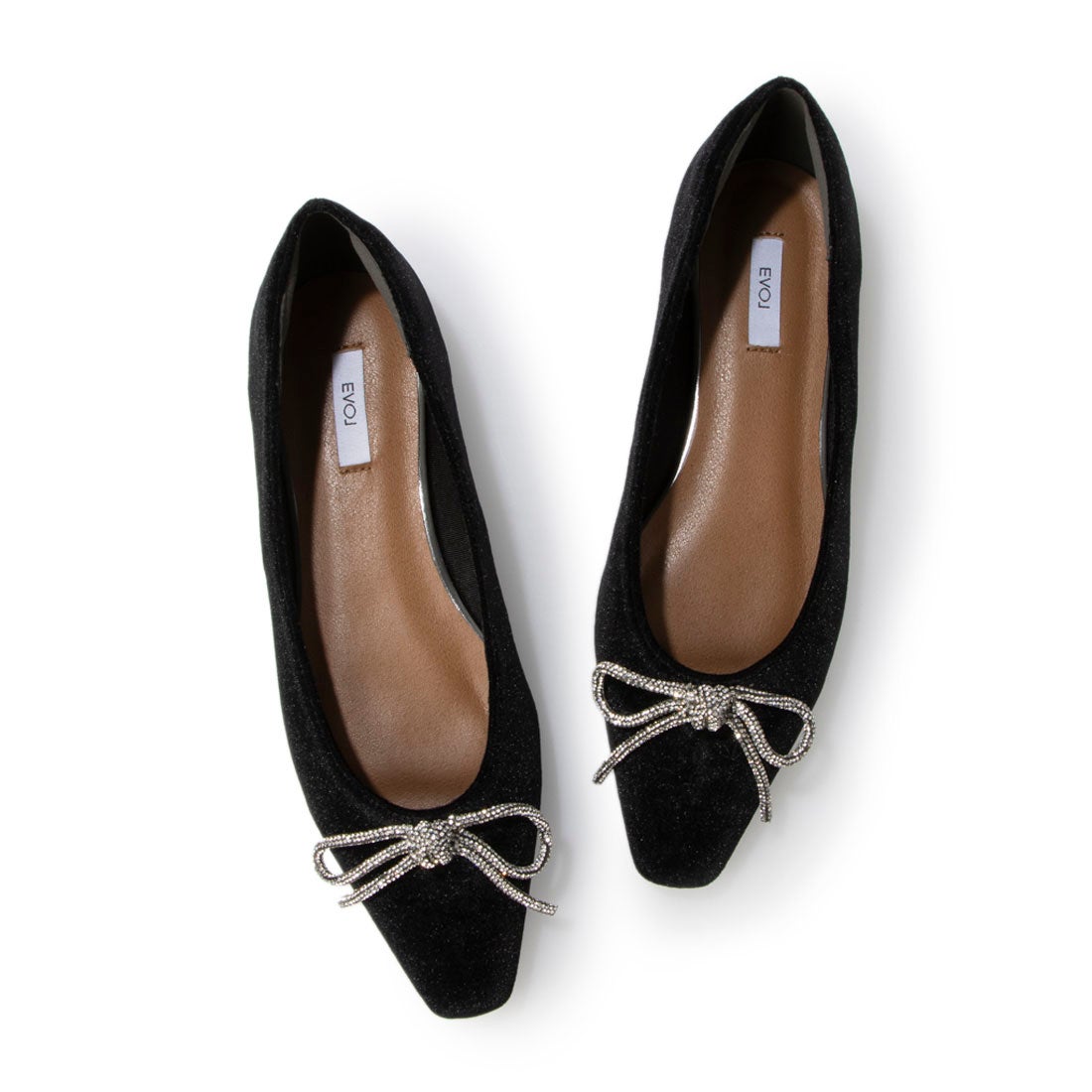 EVOL/イーボル】 リボンフラットスクエアベロアパンプス IX5429