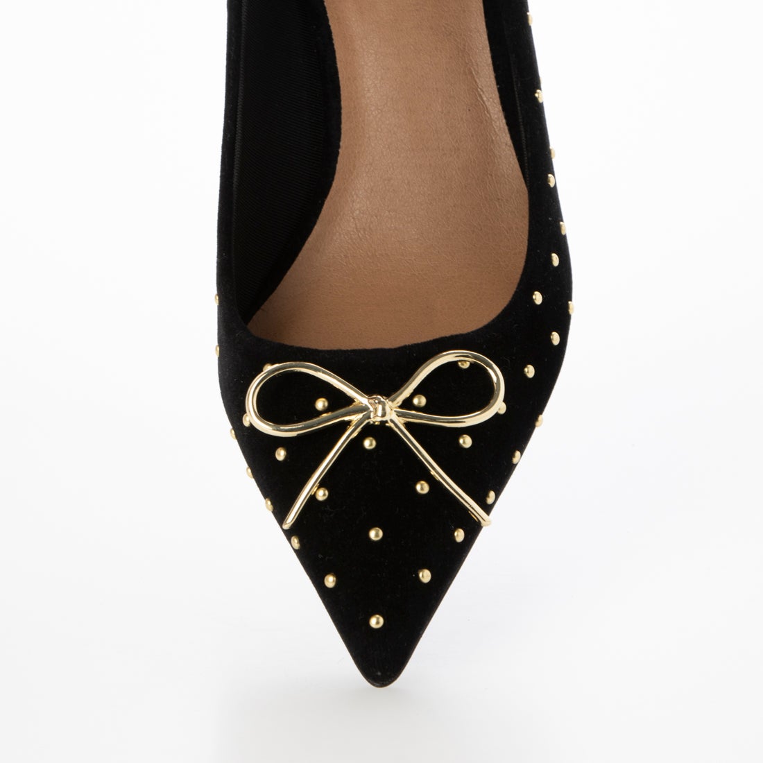 EVOL/イーボル】 スタッズゴールドリボンパンプス BX23816 （ブラック
