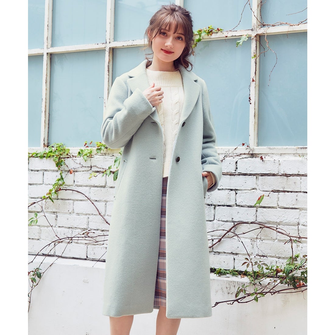 Feroux エレガンスPureモッサチェスター コート （ライトグリーン系