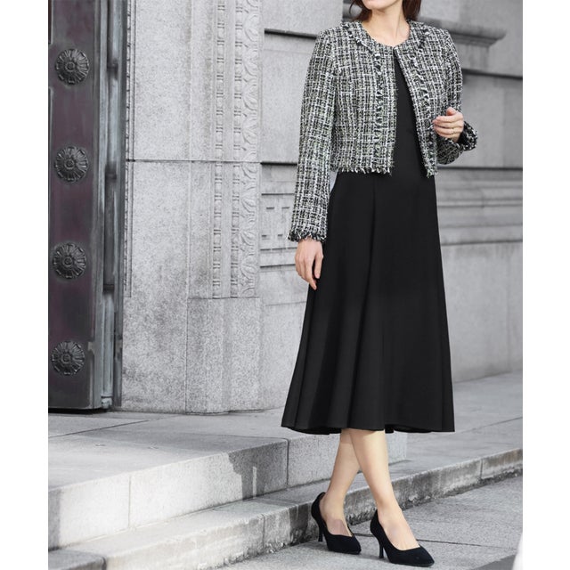 フロリア Flolia ツイードノーカラージャケット フレアワンピース