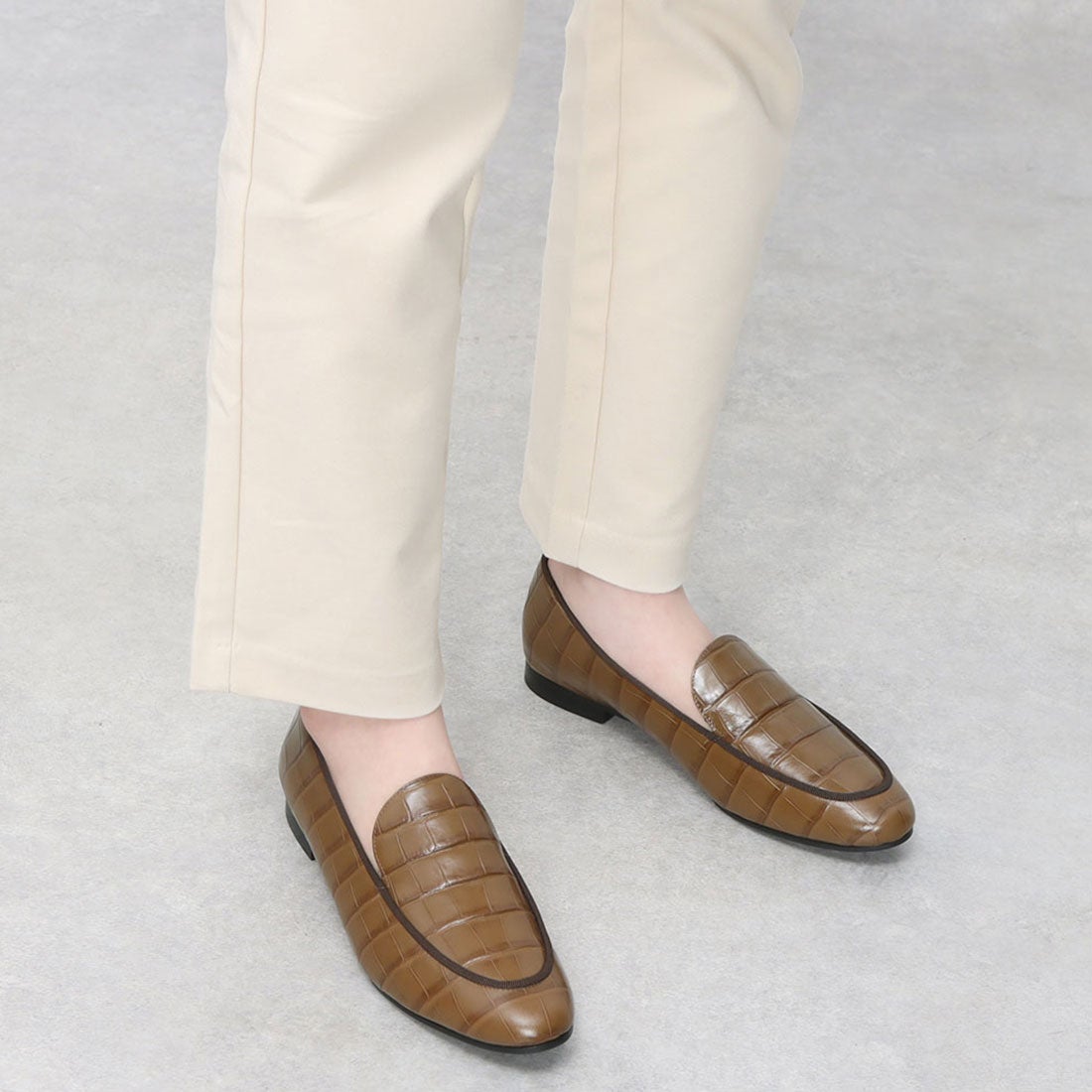 ファビオルスコーニ FABIO RUSCONI クロコ型押しモカシューズ