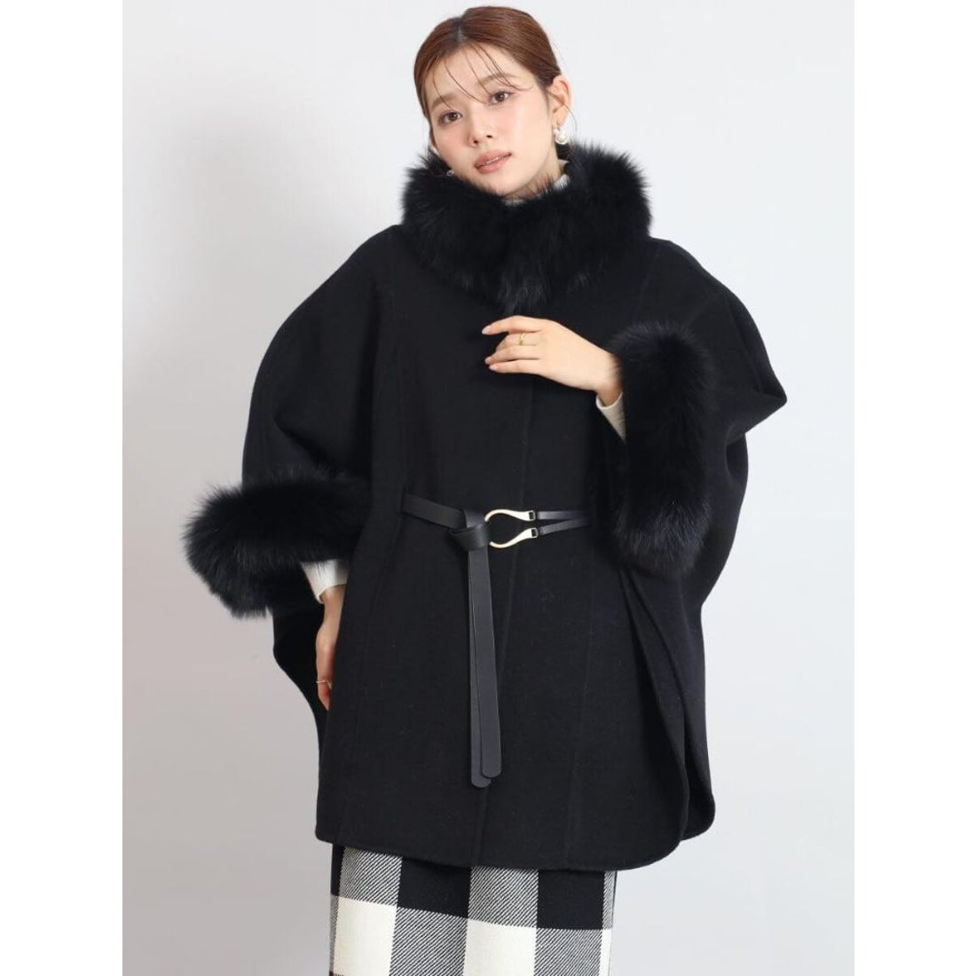 フェンネル FENNEL ベルテッドファーポンチョ （ブラック