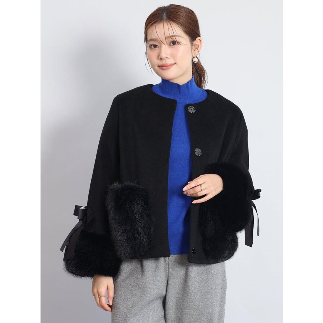 フェンネル FENNEL リボン袖ファーアクセントショートコート