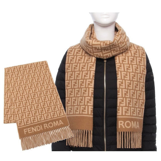 フェンディ FENDI マフラー フリンジ FFロゴ ベージュ レディース