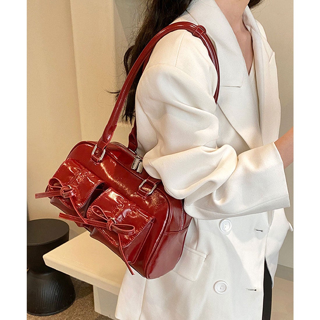 フロージュ florge ヴィーガンレザーリボンモチーフボストンバッグ