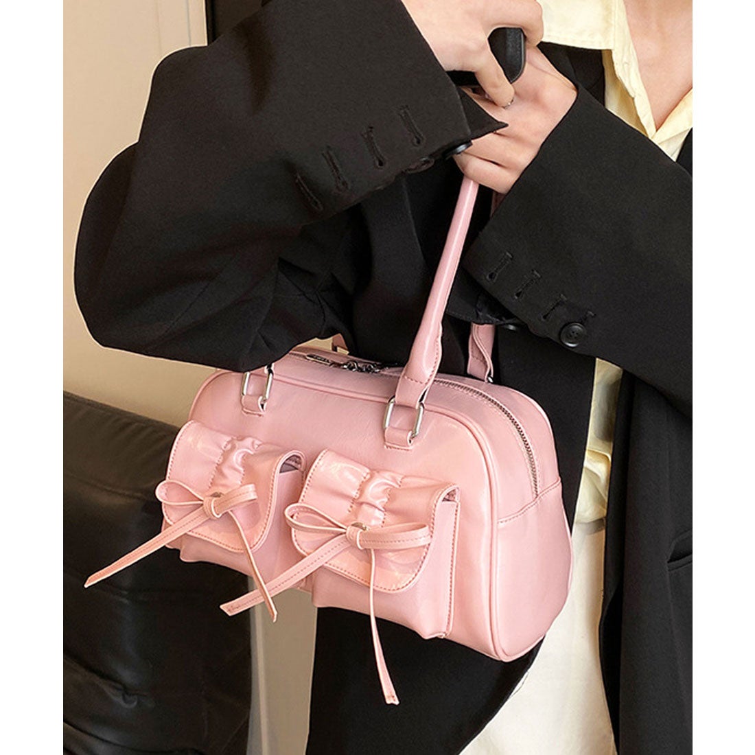 フロージュ florge ヴィーガンレザーリボンモチーフボストンバッグ