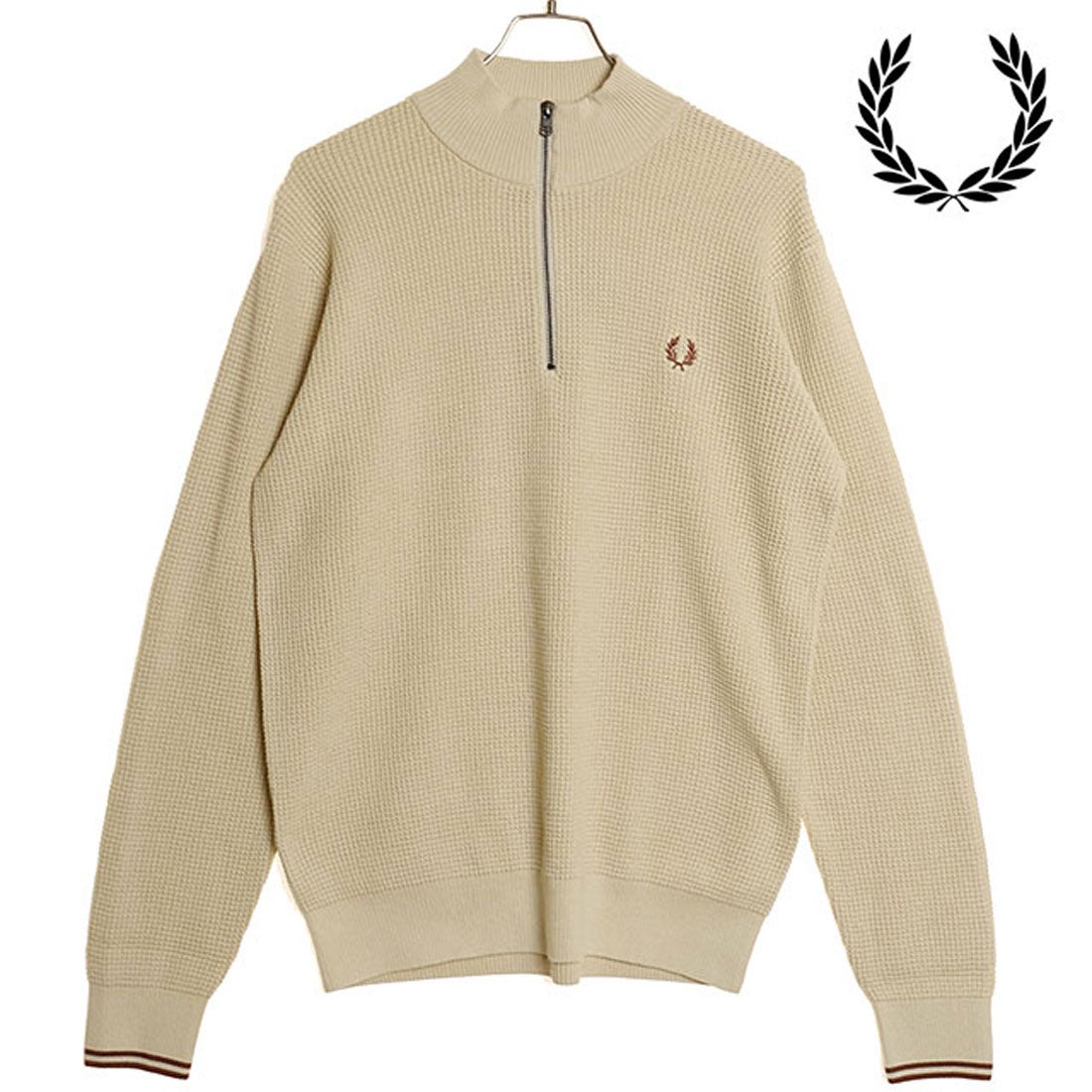 フレッドペリー FRED PERRY WAFFLE STITCH HALF ZIP JUMPER OATMEAL