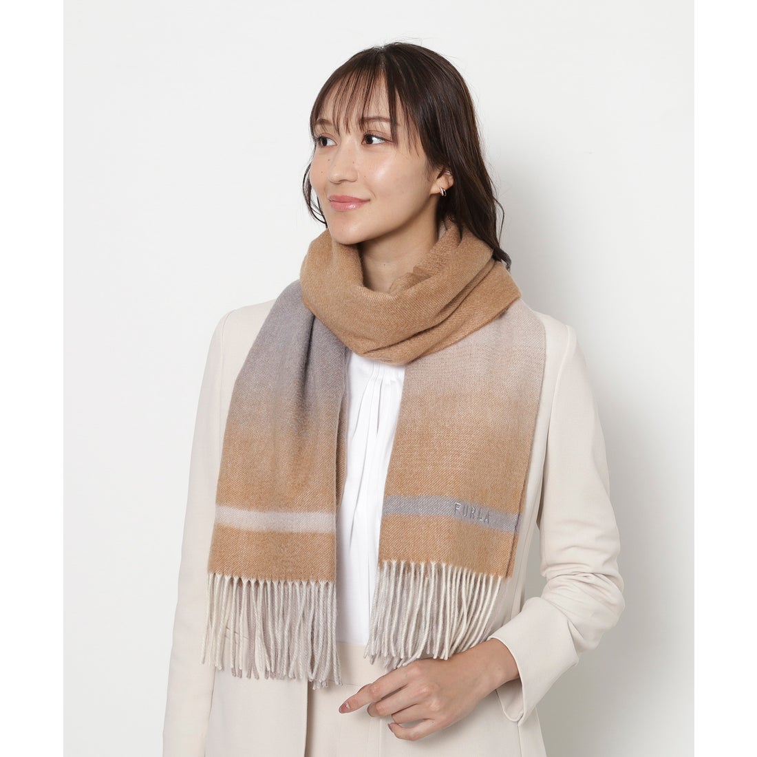 FURLA 【洗える】カシミヤ100％紡毛厚手ストール 50×190cm オンブレー