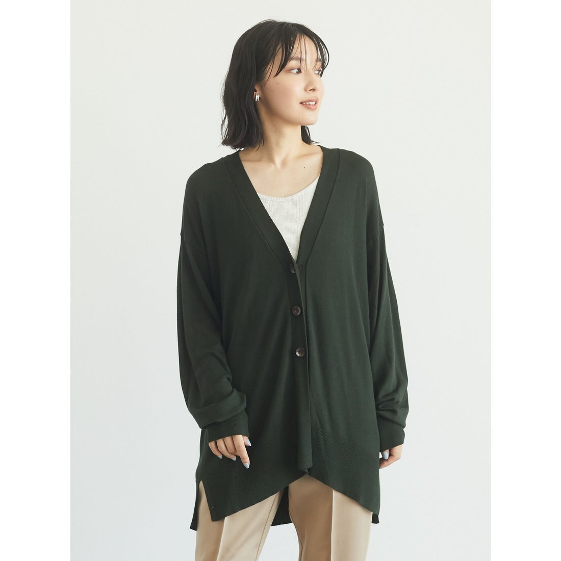 グリーン パークス Green Parks 洗えるニットミディ丈カーディガン