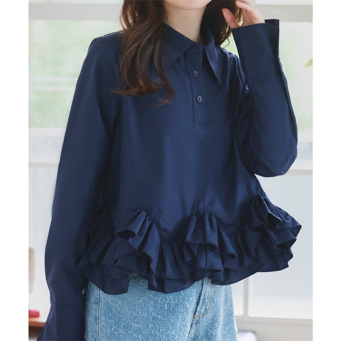 コウベレタス KOBE LETTUCE 裾フリルデザイン長袖ブラウス [C7680