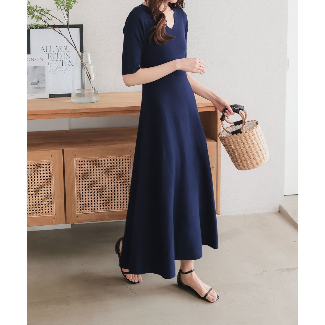 コウベレタス KOBE LETTUCE フィット＆フレアニットワンピース【V