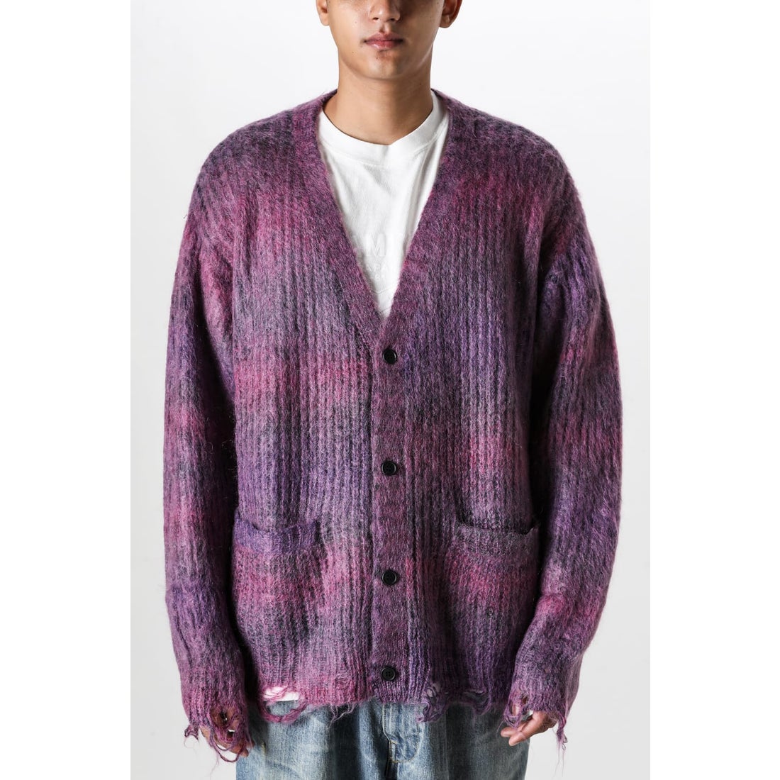 カミヤ KAMIYA Kasuri Mohair Cardigan （PURPLE） -FASCINATE