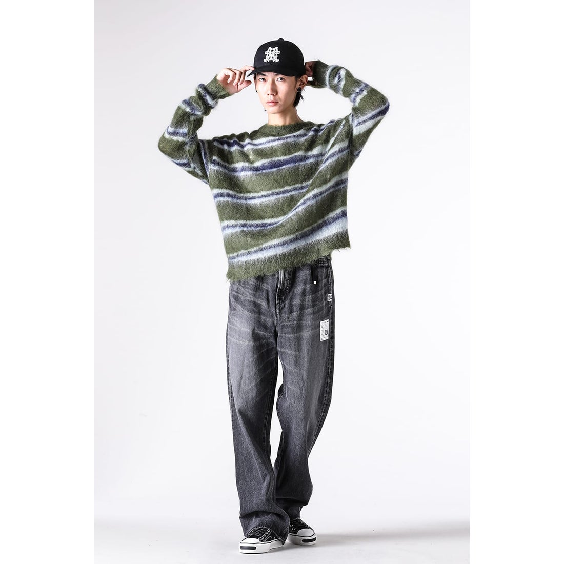 カミヤ KAMIYA Distressed Border Mohair Sweater （Khaki