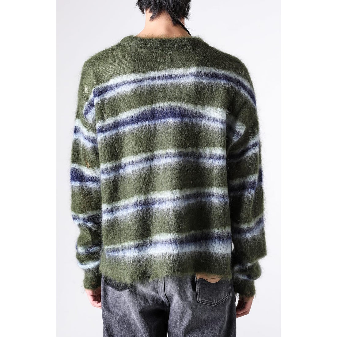 カミヤ KAMIYA Distressed Border Mohair Sweater （Khaki