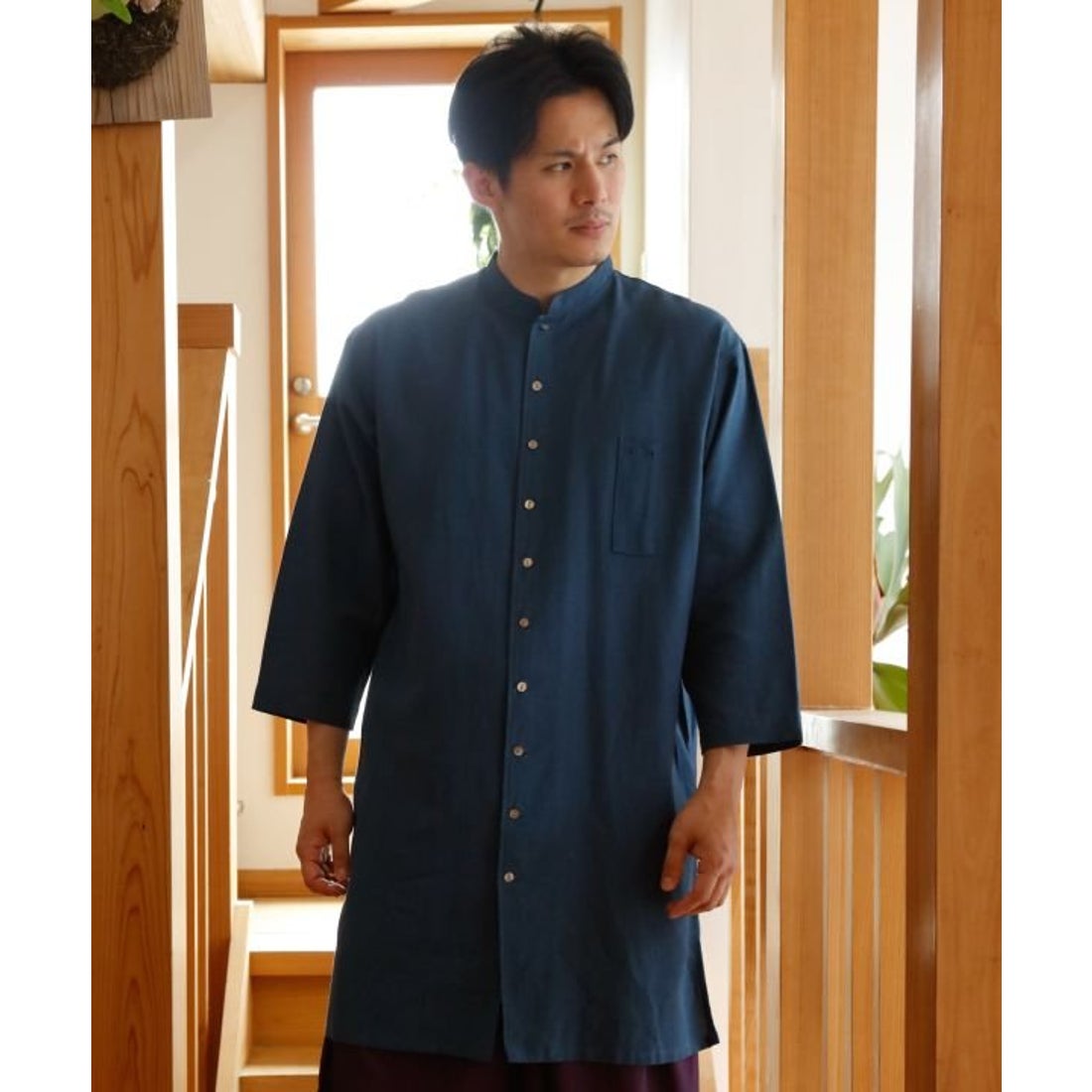 カヤ】書生バンドカラーロングシャツ キナリ - ファッション通販