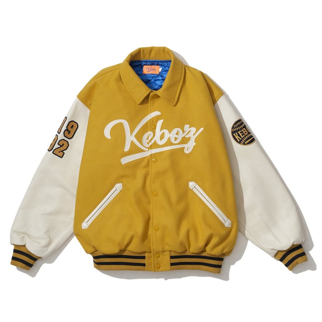 ケボズ KEBOZ MELTON & LEATHER VARSITY JACKET （MUSTARD