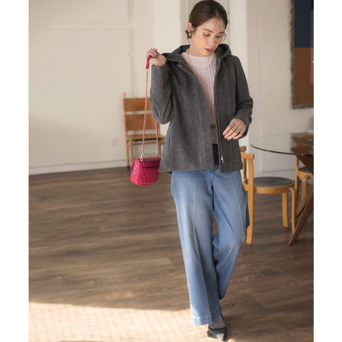 クミキョク 組曲 【2WAY】ウールモッサ ショートコート （ブラック系