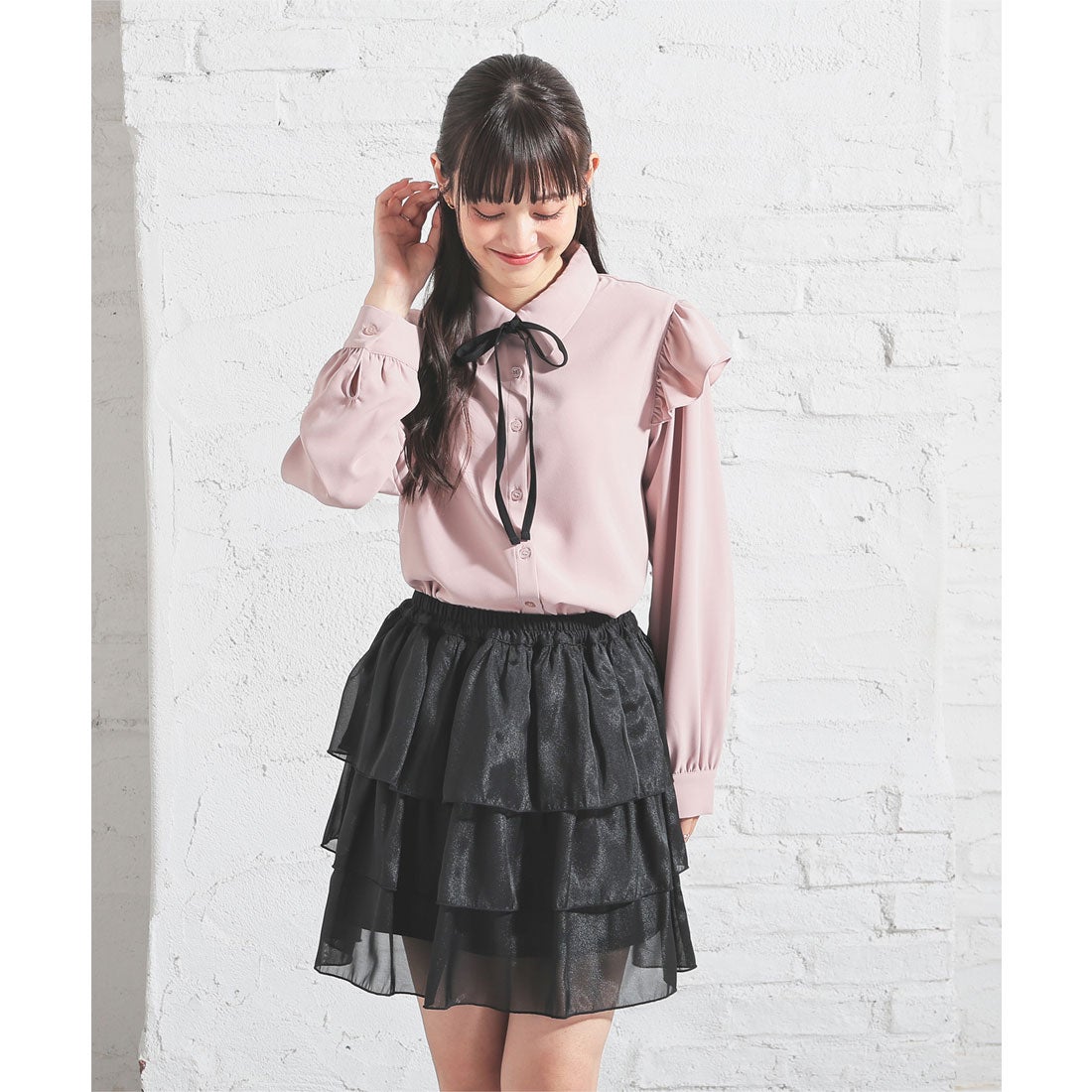 ハニーズ Honeys リボン付フリルブラウス トップス ブラウス 長袖