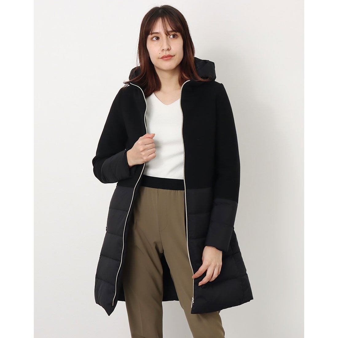 ヘルノ HERNO ウール切り替えダウンコート （BLACK） -アウトレット