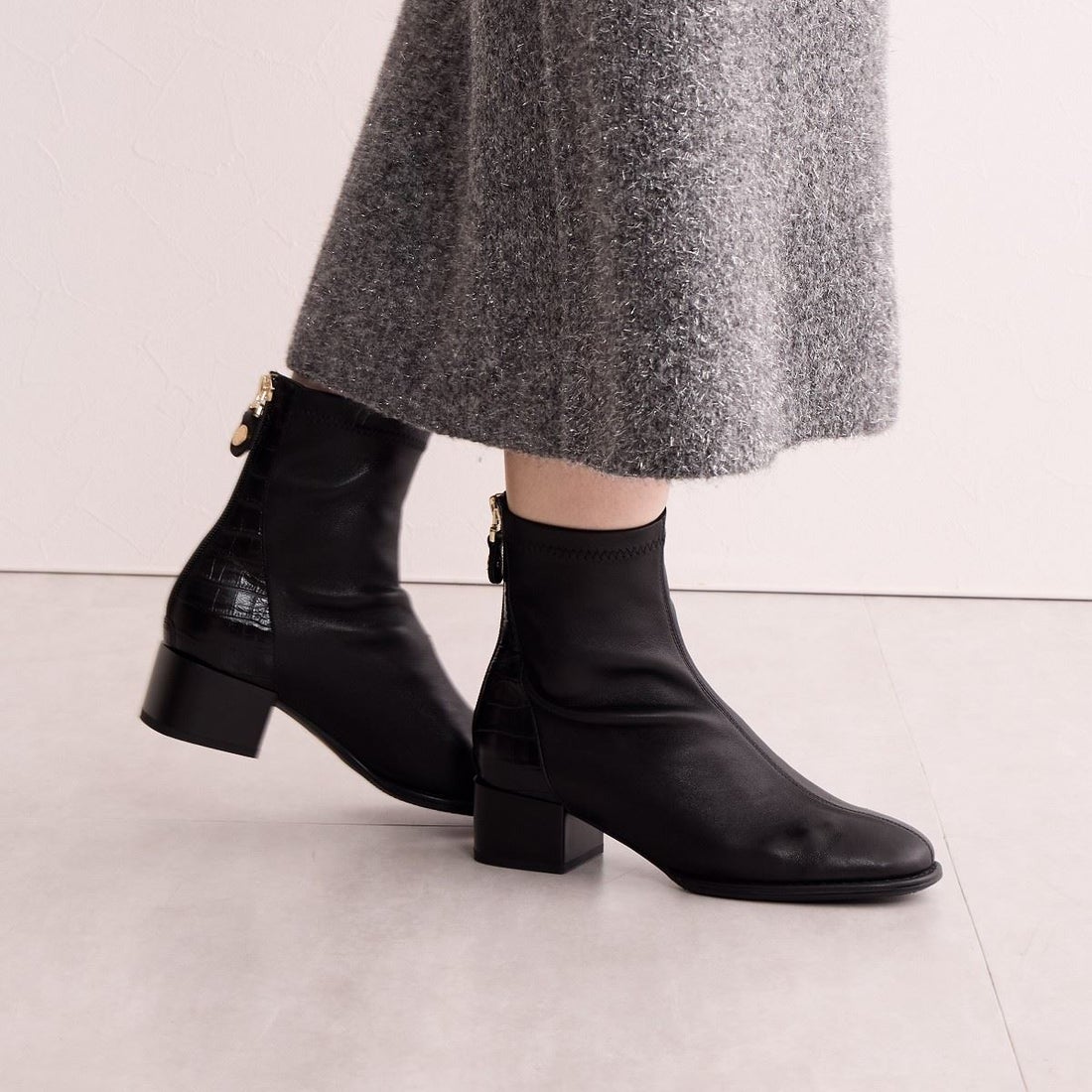 ヒミコ 卑弥呼 型押しコンビストレッチブーツ/641420 （ブラック） -靴