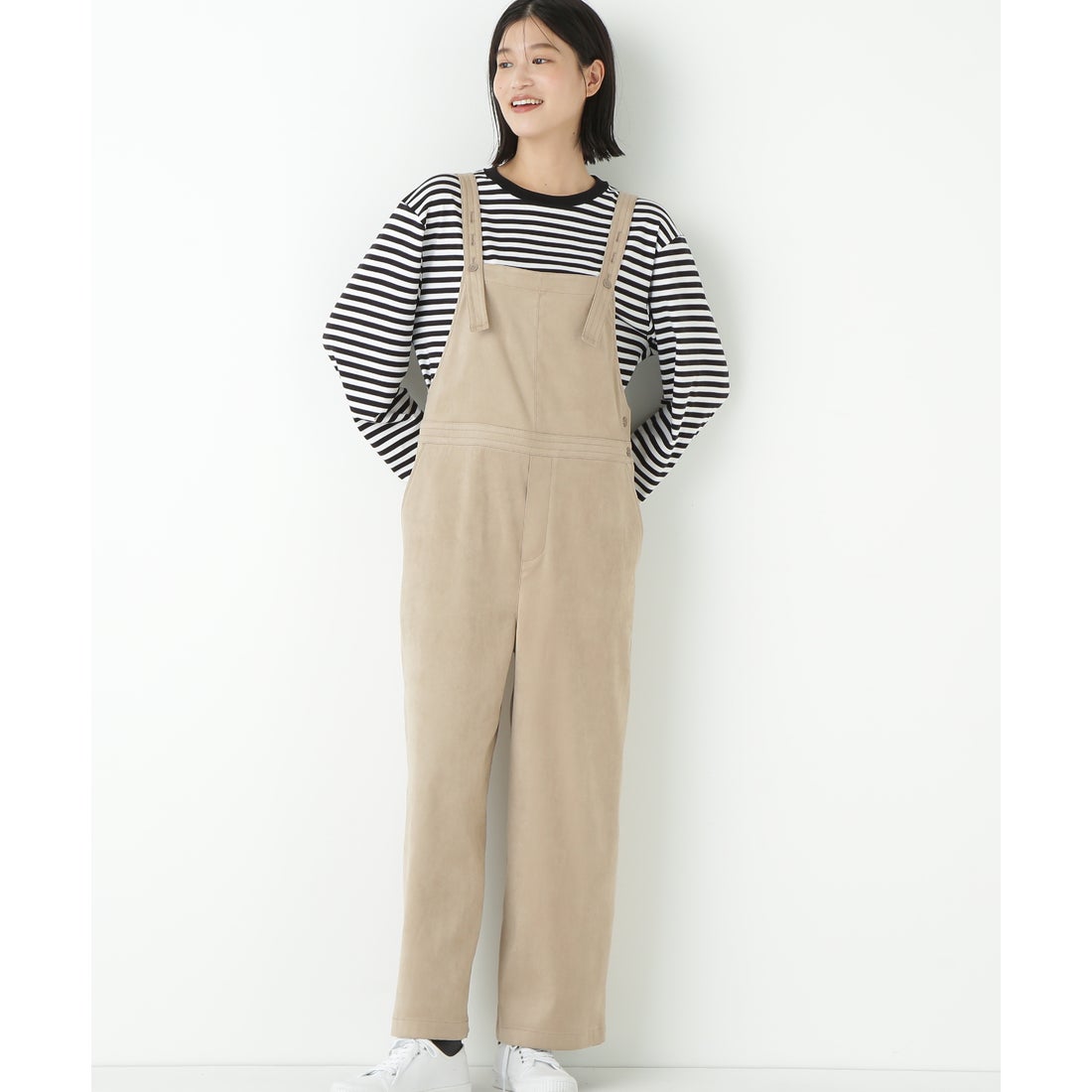 human woman ストレッチスェードオーバーオール ベージュ