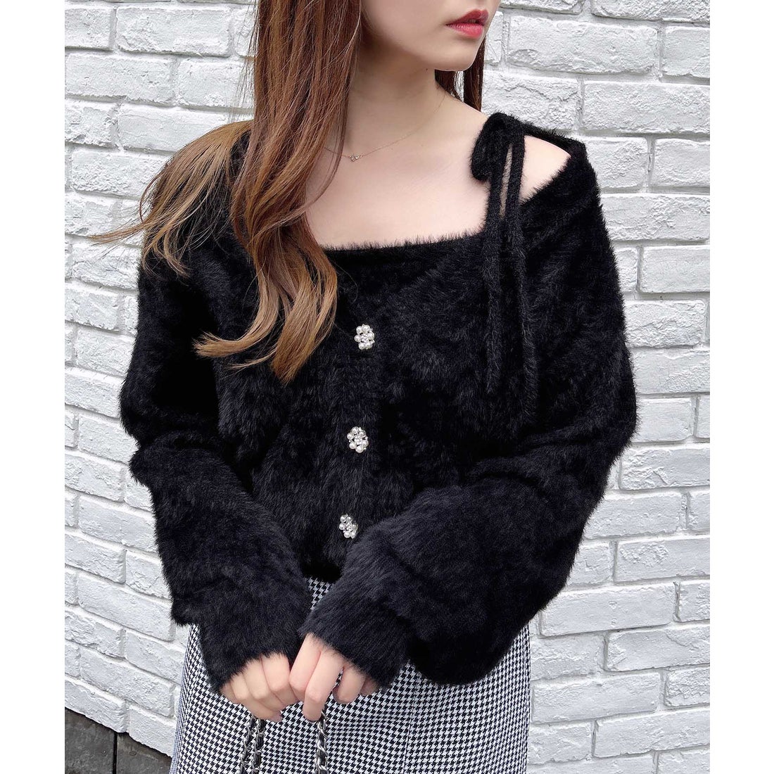 イング INGNI 7GフェザーニットCD+肩リボンキャミSET （クロ