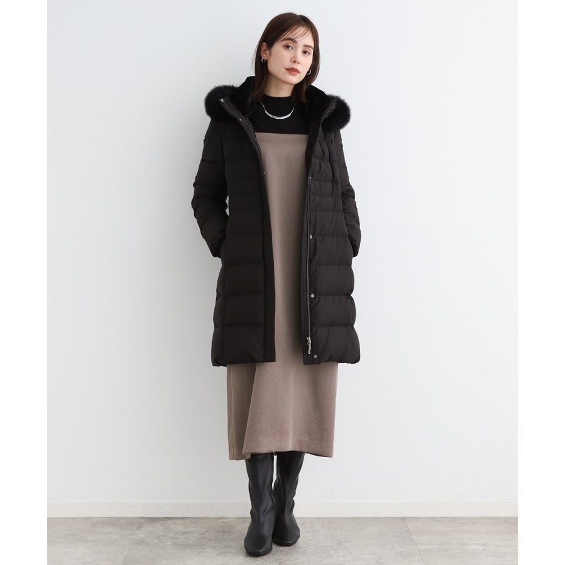 INDIVI インディヴィ ライナー付コート 撥水加工 黒 ブラック 05 XS