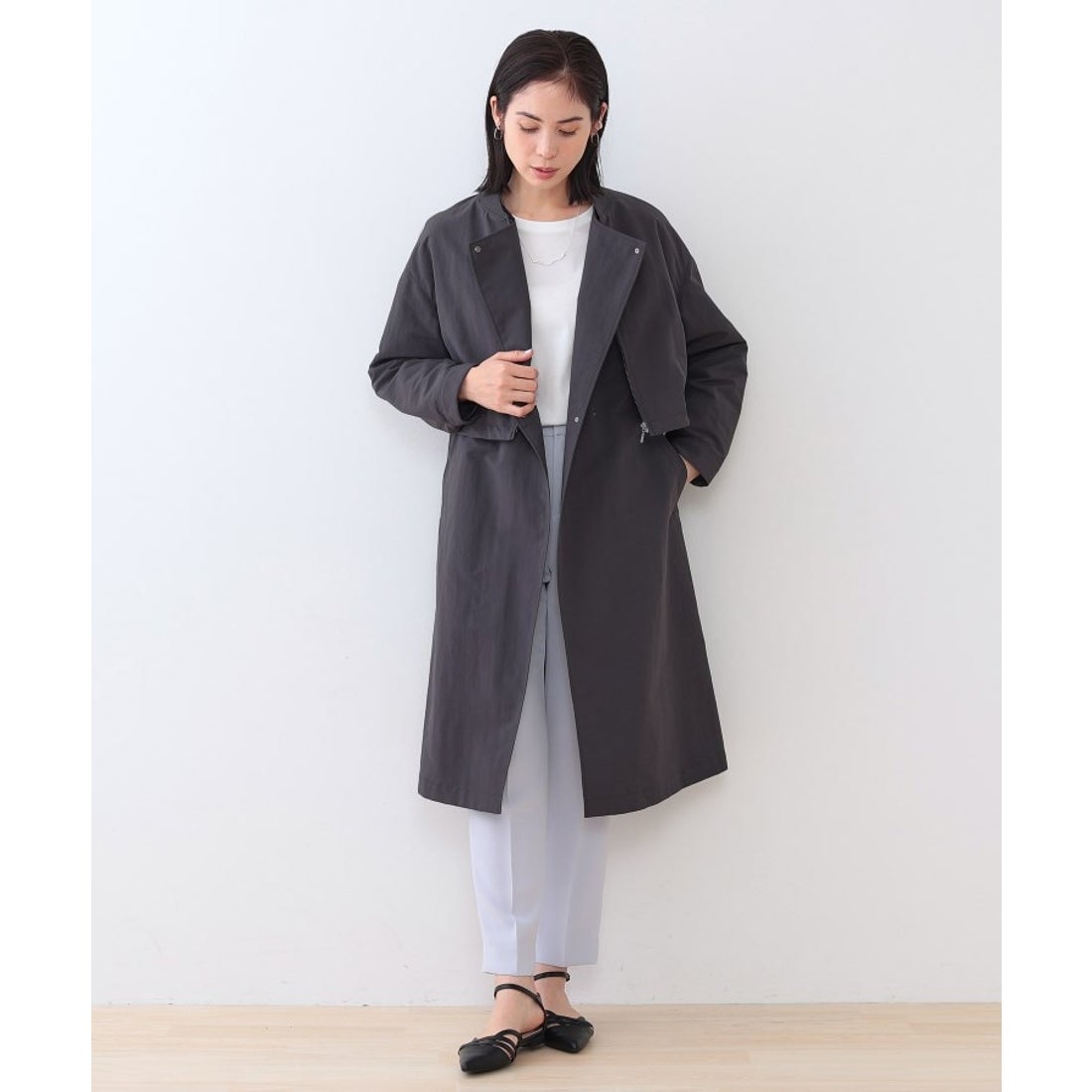 インディヴィ INDIVI 【撥水／UVケア／軽量】トレンチ風ロングコート