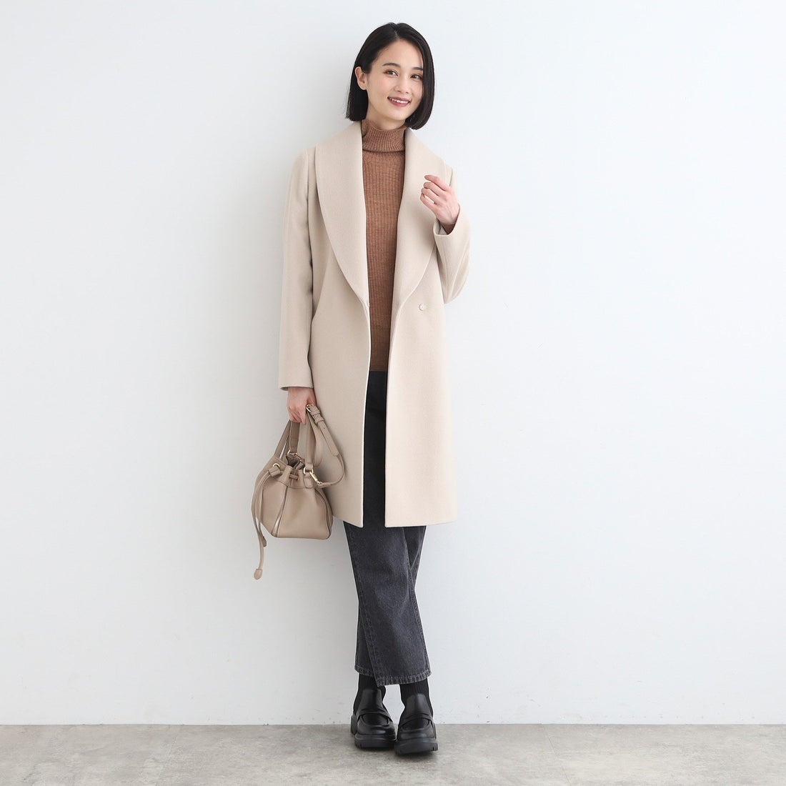 インディヴィ INDIVI 【WEB限定／ウール】ショールカラーロングコート