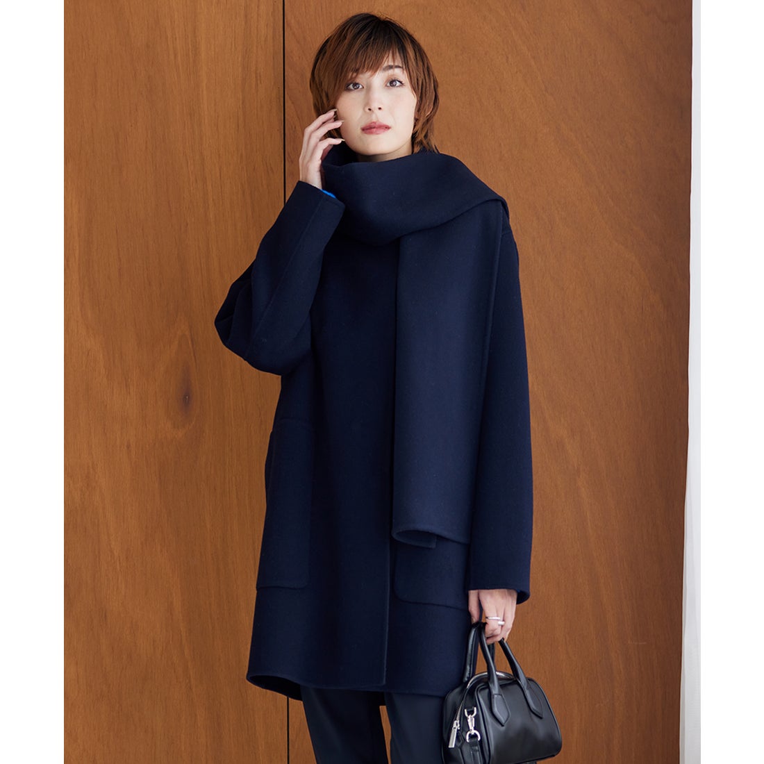 ICB 【先行予約】ウールリバー ストール付きノーカラーコート