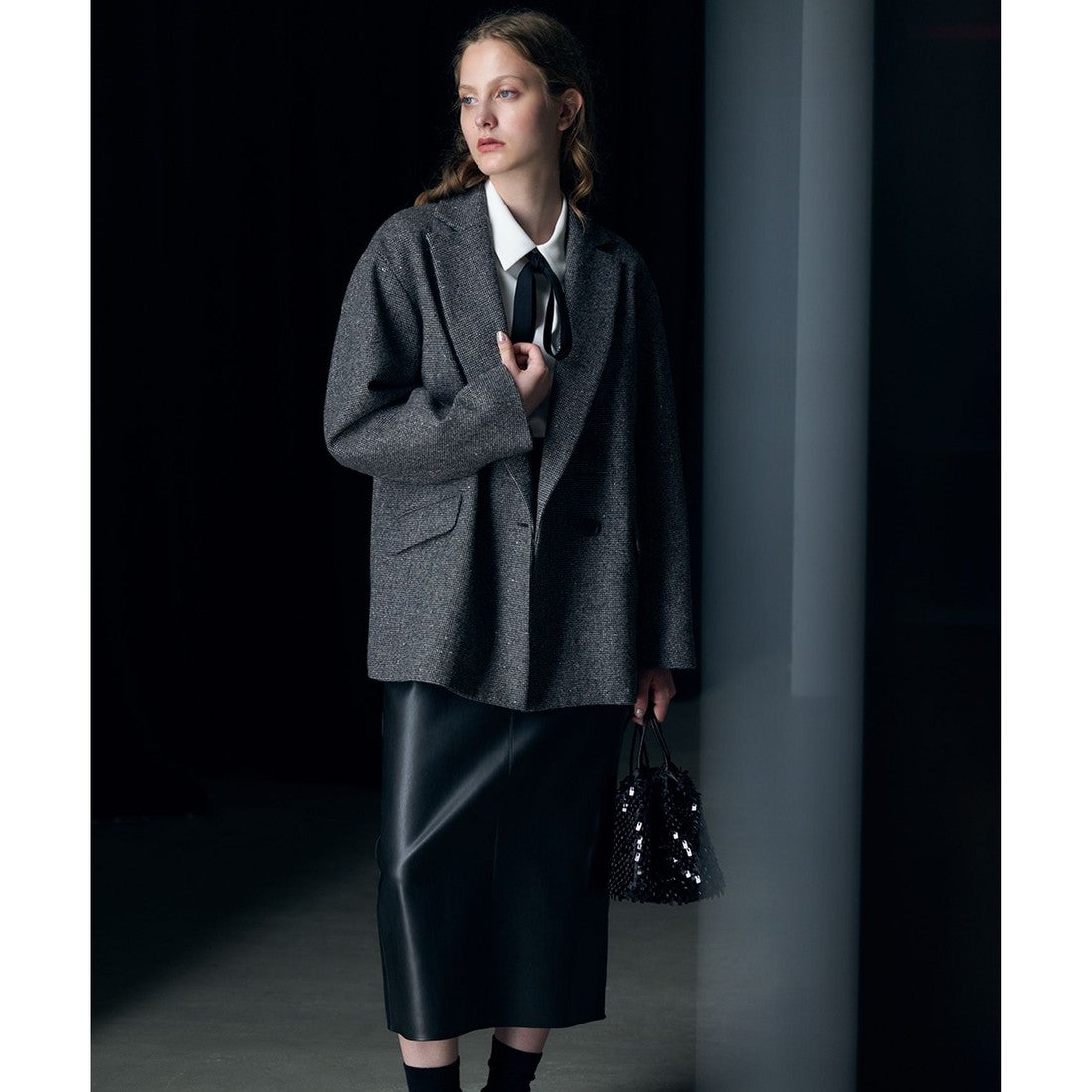 ICB 【洗える】マラボーテWジョーゼット ボウタイ付きシャツカラー