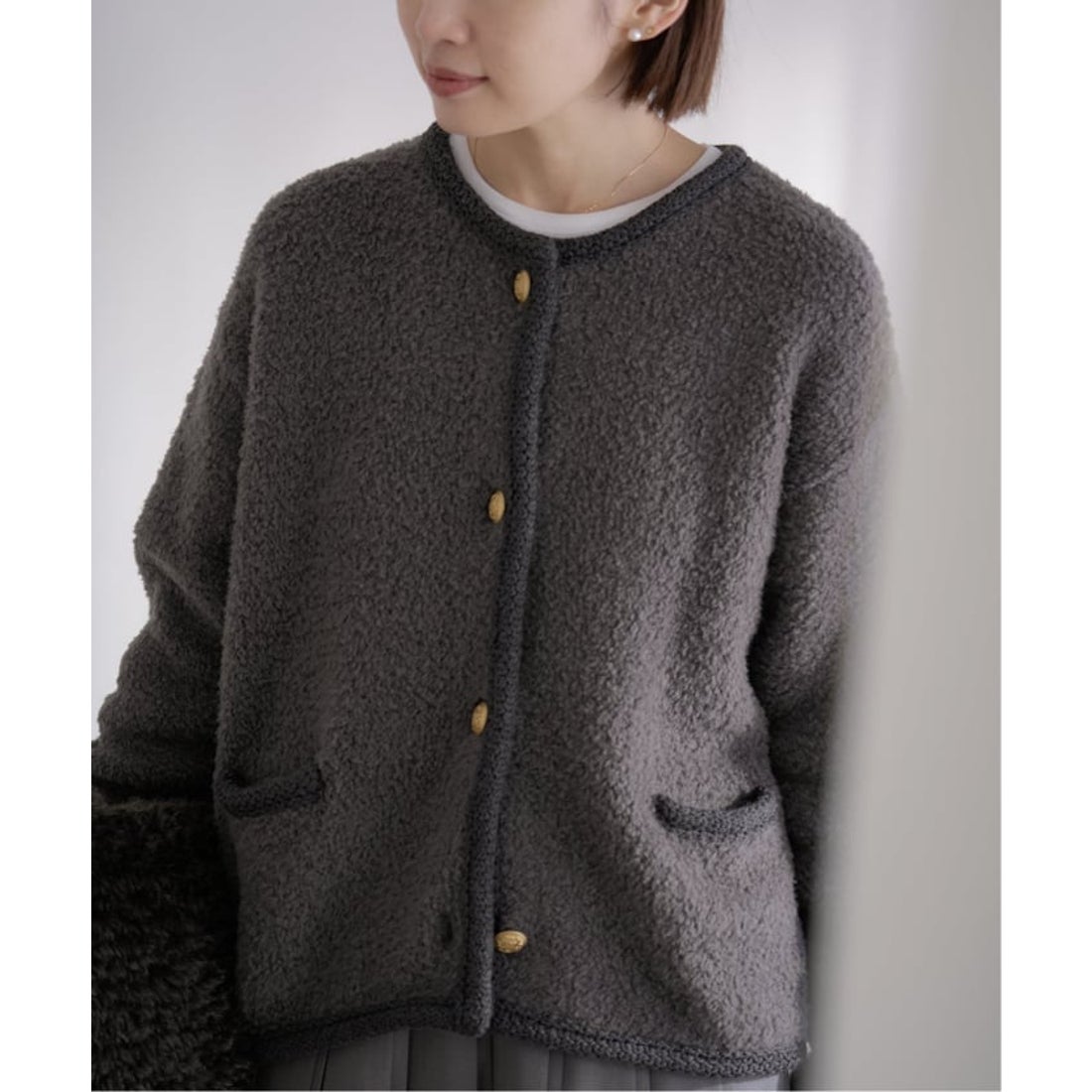 イエナ IENA ボアニットカーディガン （グレー） - ファッション通販