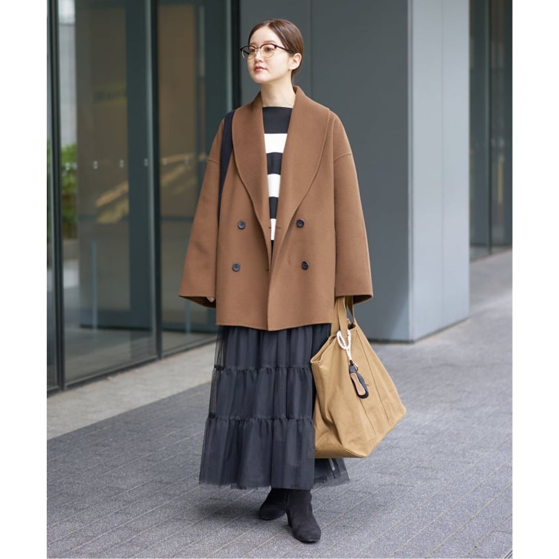 イエナ IENA Super160 ショールカラーハーフコート （ブラウン