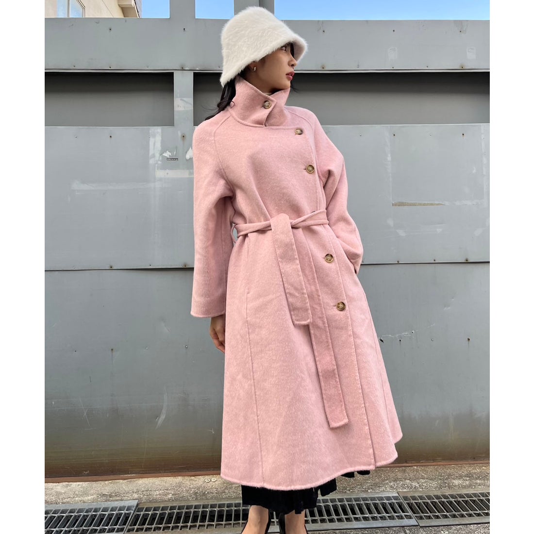 ジュエローブ Jewelobe シャギーウールスタンドカラーコート （ピンク