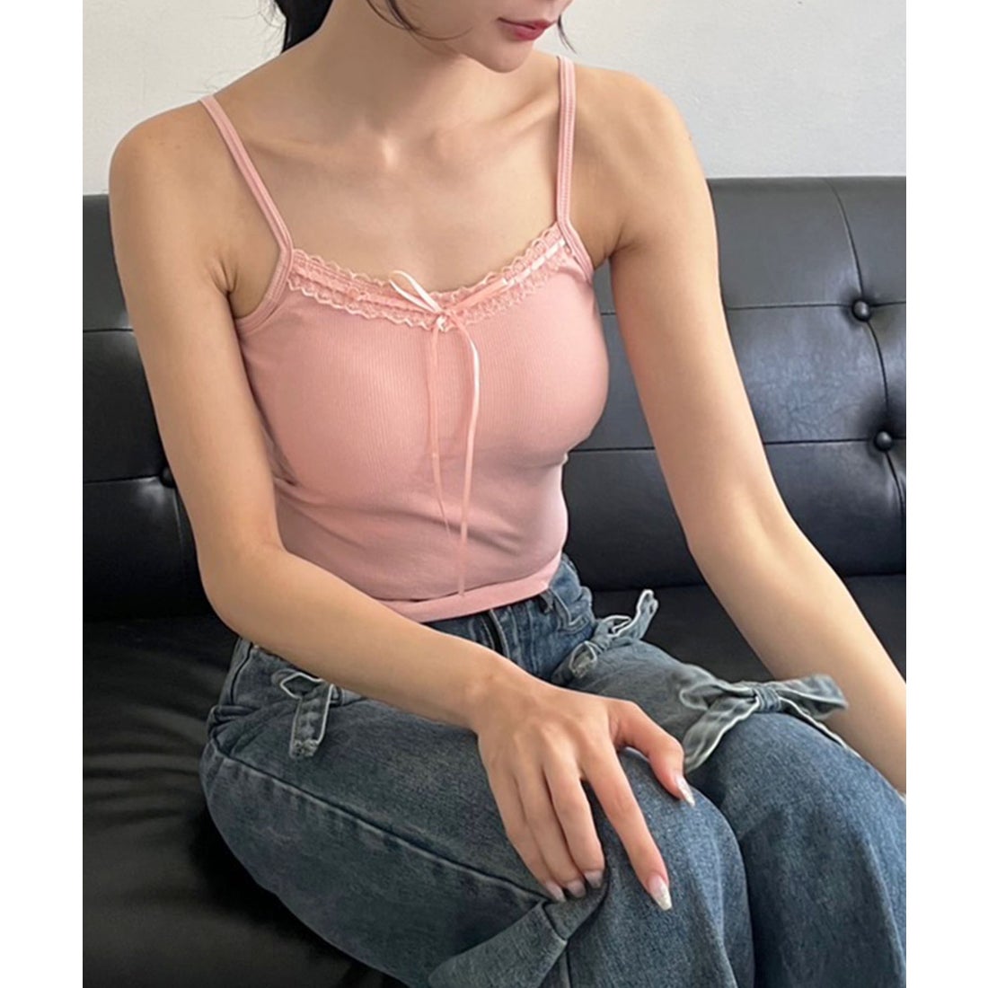 ジュエローブ Jewelobe レースリボンブラキャミソール （ピンク