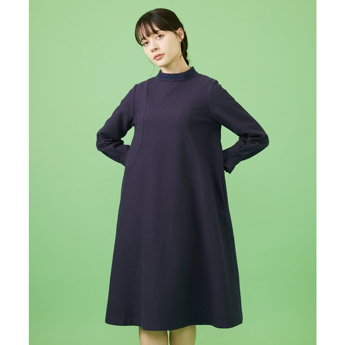 ホコモモラ Jocomomola カットソーツイード ワンピース （ネイビー