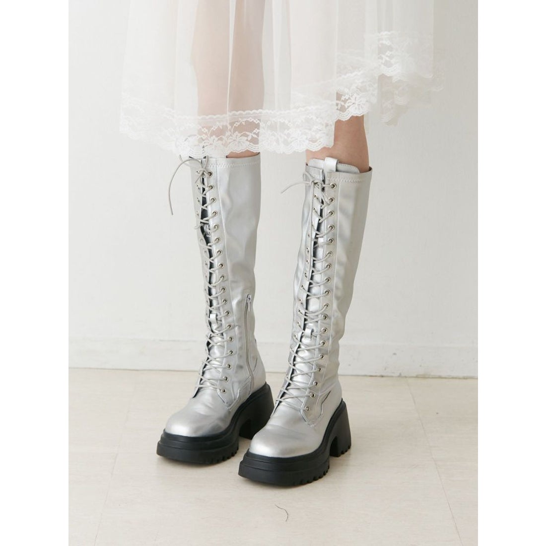 ジュエティ jouetie レースアップロングブーツ （ブラック