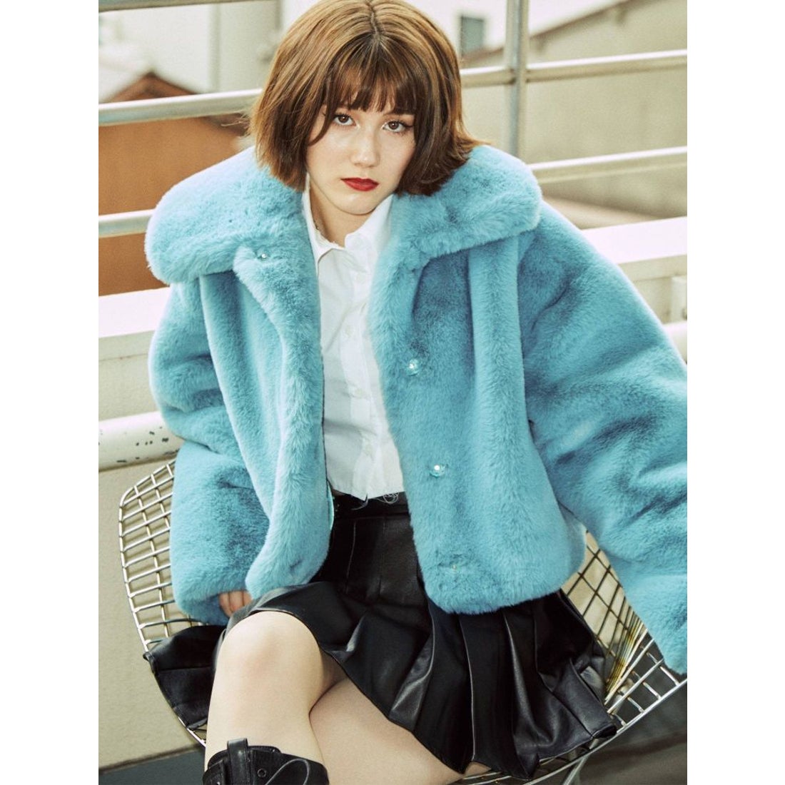 jouetie ショートファーコート（ブルー） -ファッション通販 FASHION