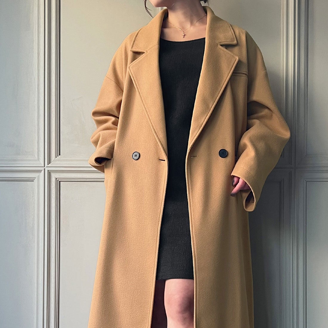 ジュノア JUNOAH サイドスリットロングチェスターコート （キャメル