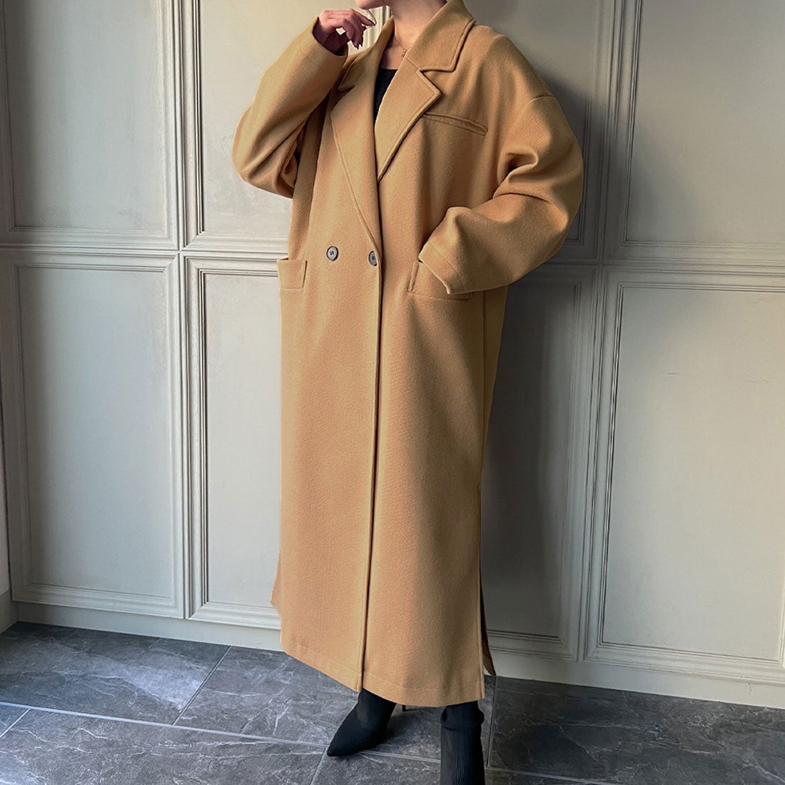 ジュノア JUNOAH サイドスリットロングチェスターコート （キャメル
