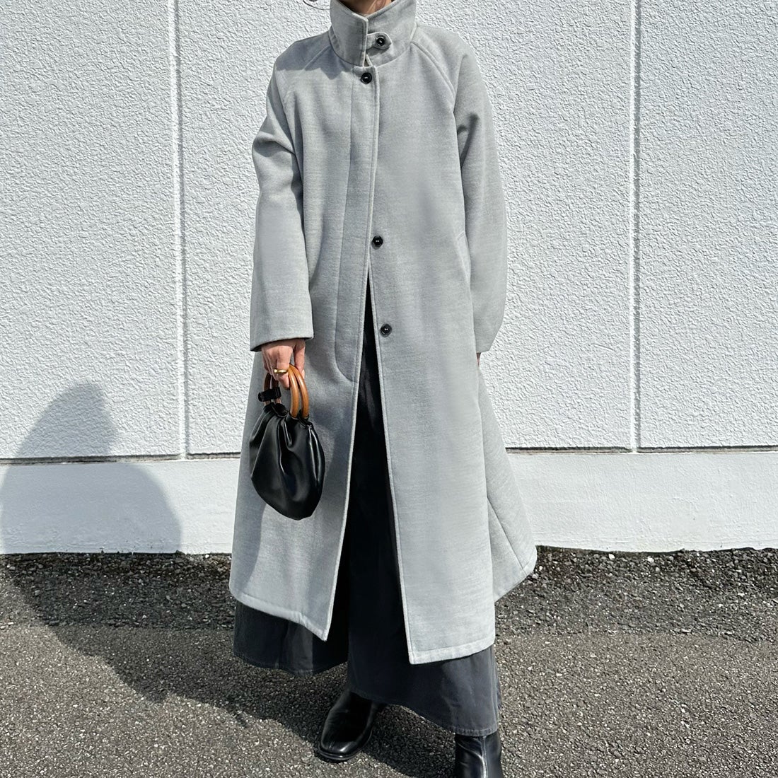 ジュノア JUNOAH スタンドカラーロングコート （グレー