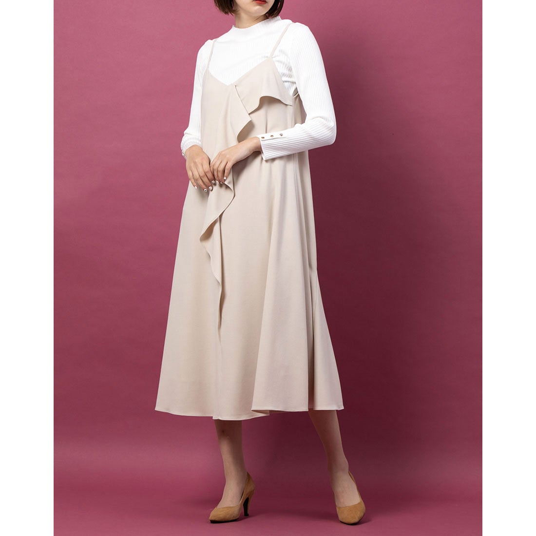 ジャスグリッティー JUSGLITTY ラッフルキャミワンピースニットセット